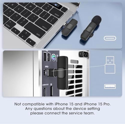 Wireless Lavalier Microphone Set of 2 – Podcast Microphone with Included Adapters, USB C Charging Cable – Lapel Microphone Wireless Ideal for Vlogging Kit, Studio Mic Portable Microphone