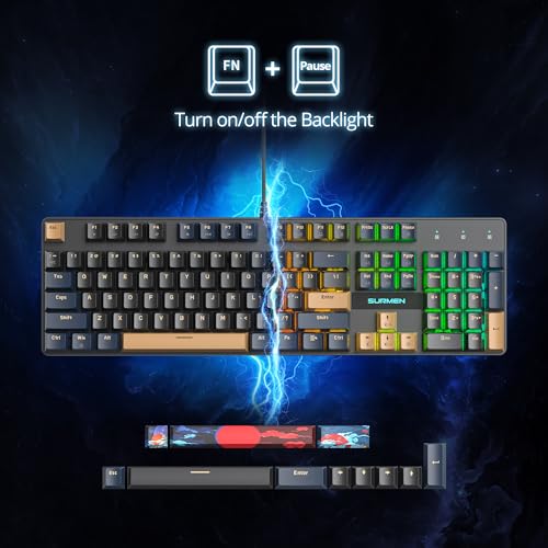 surmen Full Size Creamy Keyboard with Number Pad, 104 Keys RGB Wired Mechanical Gaming Keyboard Backlit with PBT Keycaps Linear Red Switch for Laptop Desktop PC Gamers（104 Blue Samurai B） - color: 104 Blue Samurai B