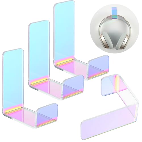 Weewooday 4 Pieces Headphone Hanger Headset Stand Holder Adhesive Wall Mount Headphone Hook for Desk Acrylic Gaming Earphones Hanger with Glues for Earphone Controller(Colorful) - color: Colorful