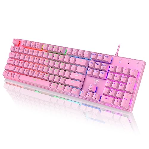 RisoPhy Mechanical Gaming Keyboard, RGB 104 Keys Ultra-Slim Backlit USB Wired Keyboard with Blue Switch, Durable ABS Keycap/Anti-Ghosting/Spill-Resistant Mechanical Keyboards for PC Mac Xbox Game,Pink - color: Pink