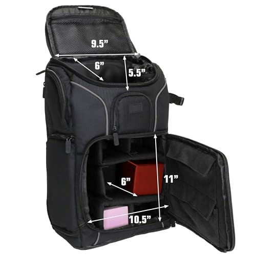 USA Gear MTG Backpack Compatible with Magic the Gathering Deck, Yu-Gi-Oh, MTG Decks & more - TCG Backpack MTG Bag with Shoulder Straps, Customizable Dividers, TCG Playmat Holder, Binder Space (Black) - color: Black