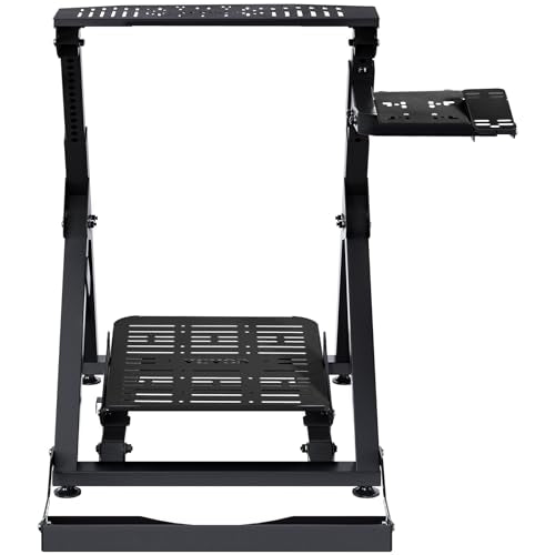VEVOR Foldable Racing Steering Wheel Stand, Height Adjustable Universal Base Compatible with Logitech & Thrustmaster Racing Wheel and Pedal, Movable Wheels Heavy-duty Frame Standard GT/Formula Seating - size: Square pipe