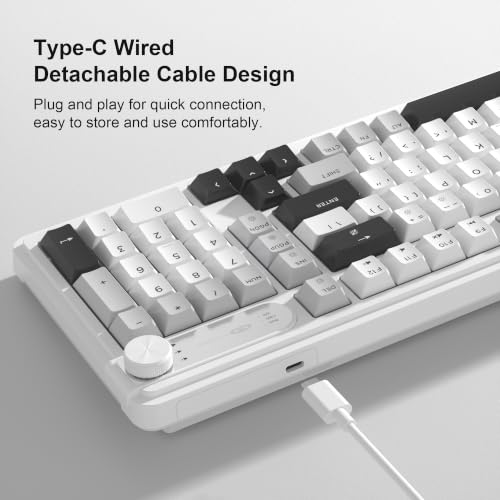 MageGee 96% Gaming Keyboard, RGB Backlit Wired Mechanical Feel Keyboard with Volume Knob, Full Size USB Keyboard with Number Pad, 19-Key Rollover, Multimedia Keys for PC Computer Laptop Windows - color: Greywhite