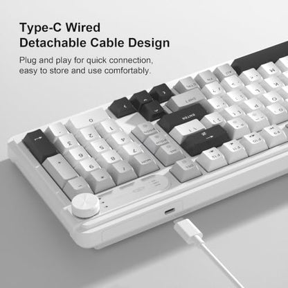 MageGee 96% Gaming Keyboard, RGB Backlit Wired Mechanical Feel Keyboard with Volume Knob, Full Size USB Keyboard with Number Pad, 19-Key Rollover, Multimedia Keys for PC Computer Laptop Windows - color: Greywhite