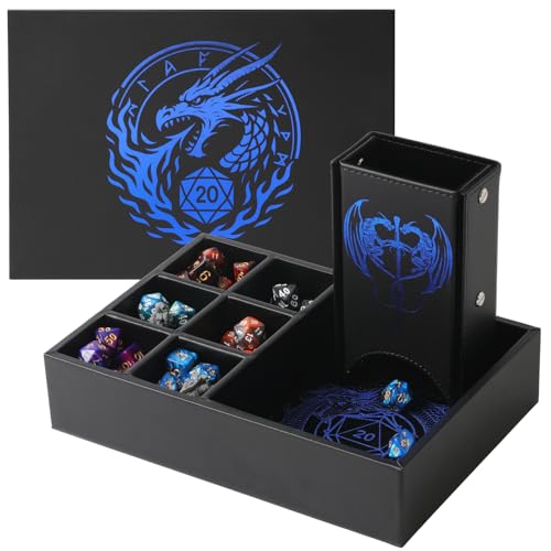 Grajar DND Dice Tray and Dice Tower with Storage, 3 in 1 Dice Rolling Tray with Lid, Portable Dice Box Storage, DND dice Holder for Dungeons and Dragons D&D RPG MTG Table Games - Dragon Wave Glitter - color: Dragon Wave Glitter