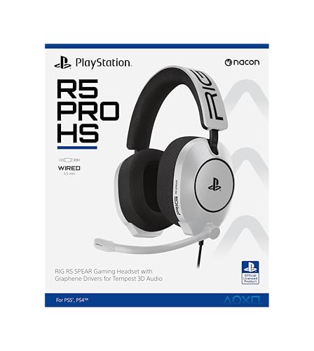 RIG R5 Spear PRO HS Wired Gaming Headset Officially Licensed PlayStation | PS5, PS4, PC - 40mm Graphene Drivers, Tempest 3D Audio, Flip-to-Mute Mic, Memory Foam Cushions - Universal 3.5mm -White - color: White
