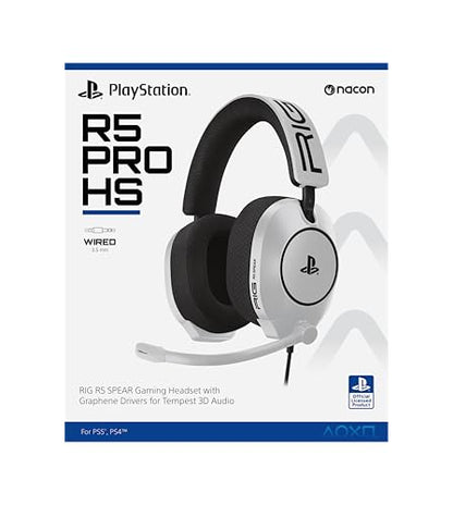 RIG R5 Spear PRO HS Wired Gaming Headset Officially Licensed PlayStation | PS5, PS4, PC - 40mm Graphene Drivers, Tempest 3D Audio, Flip-to-Mute Mic, Memory Foam Cushions - Universal 3.5mm -White - color: White