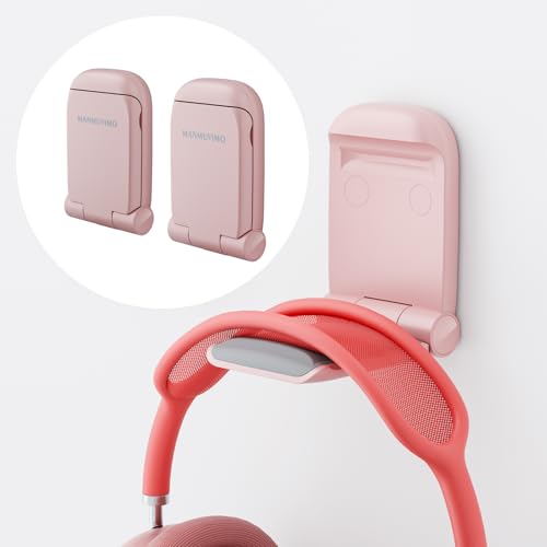 MAMUVIMO Headphone Stand, 2 Pack Headset Stand Foldable＆Sticky, Headphone Holder Hook Mount with Non-Slip Silicone, Adhesive Earphone Desk Hanger Clip Space-Saving for Airpods Max, All Earphones-Pink - color: Pink, size: 2 Pack