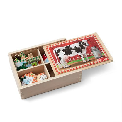 Melissa & Doug 4‑in‑1 Wooden Farm Jigsaw Puzzle Set, 48 Pieces with Storage Box, Toddler Puzzle Toy for Kids Ages 3+ - style: Farm Animals