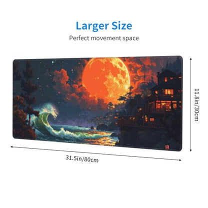 Gaming Mouse Pad Desk Pad,Extended Big Mouse Pad,31.5x11.8 Inch Long Computer Keyboard Mouse Mat Mousepad with 3mm Non-Slip Base and Stitched Edge for Gaming and Office… (Oil Painting) - color: Oil Painting