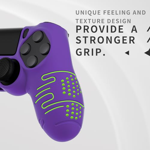 PlayVital Line & Dot Purple Silicone Cover Skin for ps4 Controller, Anti-Slip Soft Protector Case Cover with Thumb Grip Caps - color: Purple