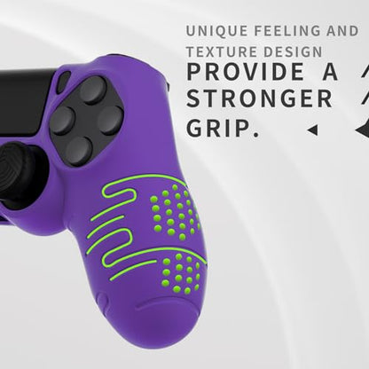 PlayVital Line & Dot Purple Silicone Cover Skin for ps4 Controller, Anti-Slip Soft Protector Case Cover with Thumb Grip Caps - color: Purple