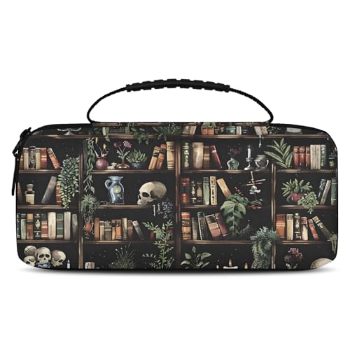 BICUUZHI Gothic Skull Bookshelf Carrying Case Compatible with Nintendo Switch 2, PortableTravel Carry Case Pouch holds 20 Cartridges with Pockets for Accessories & Games - color: Multicolor 5, size: Medium