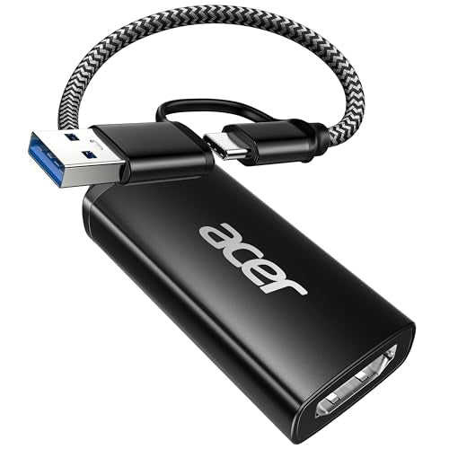 acer Capture Card for Streaming, HDMI to USB 3.0 1080P 60FPS Video Capture | Plug and Play with Type-C & Type-A Ports, Compatible with iPad, macOS, Windows, Switch2, PS5/4, Quest3, Camera, OBS, Xbox