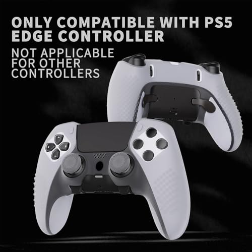 PlayVital 3D Studded Edition Anti-Slip Silicone Cover Case for ps5 Edge Controller, Soft Rubber Protector Skin for ps5 Edge Wireless Controller with 6 Thumb Grip Caps - Clear White - color: Clear White