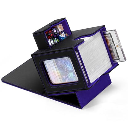 MTG Commander Deck Box with Dual Display Windows and Dice Tray | Fits 100 Double-Sleeved Cards, PU Leather, 2 Magnetic Card Holders, 2 Dividers, Black & Purple - color: 2. Black & Purple