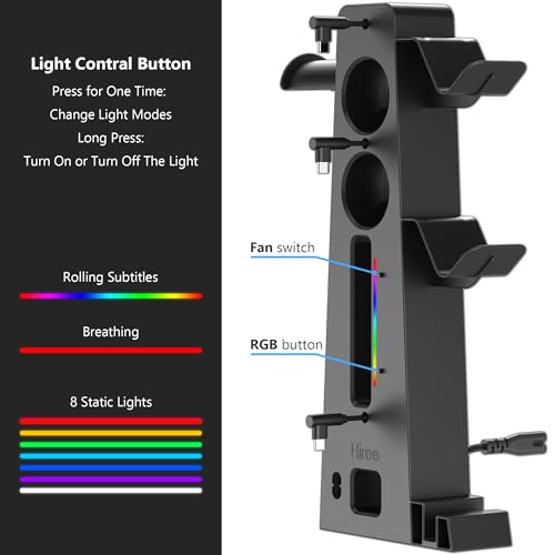 PS5 Slim Charging Station with Cooling Fan and Dual Controller Charger, RGB PS5 Slim Stand with Headset Holder & PS Portal Dock, Compatible with PS5 Slim Disc/Digital Console Gaming Accessories