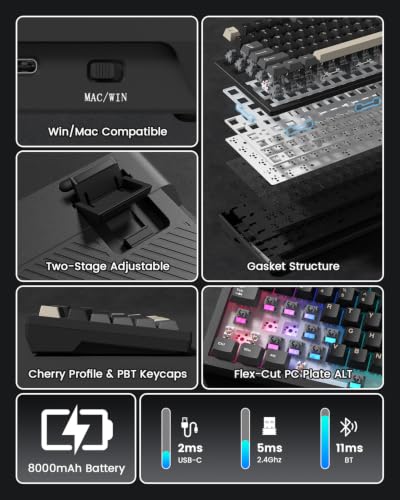 L80 Wireless Gaming Keyboard, 75% Mechanical Keyboard with Smart Display and Knob, Tri-Mode BT/2.4GHz/USB-C, Gasket Mount RGB Backlit, Hot Swappable for PC Mac - color: Black