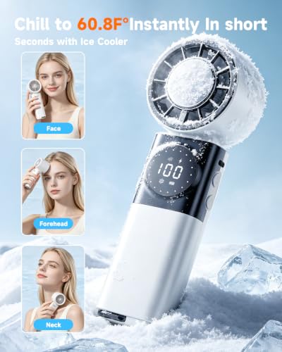 Portable Handheld Turbo Fan, 5000mah Semiconductor Cooling Fan Rechargeable | Mini Neck Fan with Phone Charging, 5 Speeds, 360° Airflow&135° Foldable Small Turbo Fan for Travel Camping - color: Turbo Fan