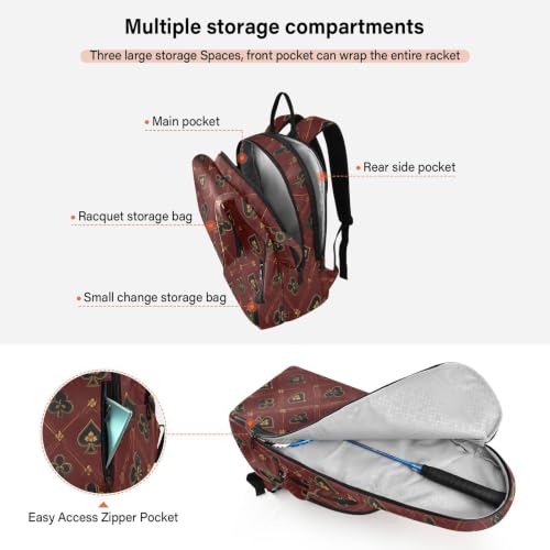 Tennis Racket Ball Backpack Gothic Style Burgundy Board Games 2 Rackets Tennis Racket Cover Bag with Protective Pad