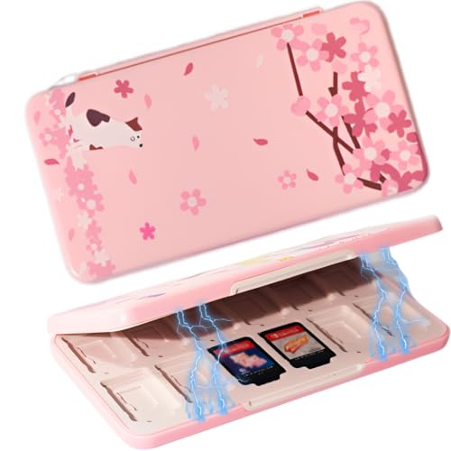 Daspken 24 Game Holder Slots and 24 SD Micro Card Slots for Nintendo Switch/Lite/OLED,Cherry Blossom Cartoon Puppy Style Games Cartridge Cases for Kids Girls Kawaii Storage Box