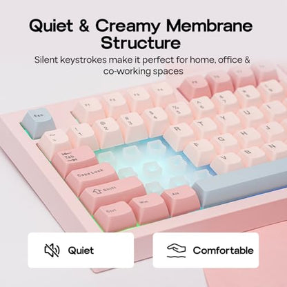 EPOMAKER Aula S102 PRO Membrane Gaming Keyboard with TFT Screen, Volume Knob & Number Pad, BT/2.4G/USB, RGB Backlit, Creamy Silicone Structure, Silent Keyboard for PC Game/Office (Pink) - color: Pink