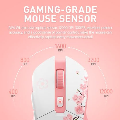 DAREU Sakura Pink Wireless Gaming Mouse with Charging Dock Rechargeable RGB,12K DPI,6 Programmable Buttons High-Precision Sensor [300IPS] [1000Hz] for PC Notebook Mac - color: Sakura Pink & Charging Dock