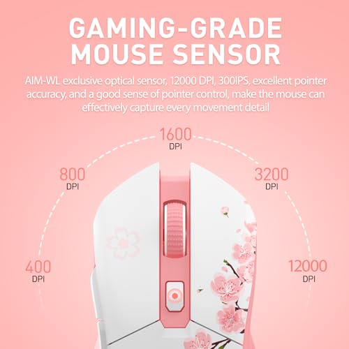 DAREU Sakura Pink Wireless Gaming Mouse with Charging Dock Rechargeable RGB,12K DPI,6 Programmable Buttons High-Precision Sensor [300IPS] [1000Hz] for PC Notebook Mac - color: Sakura Pink & Charging Dock