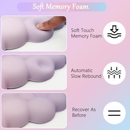 Cloud Mouse Pad Keyboard Wrist Rest 4PCS Extended Large Pink Sky Desk Mat Pad Set Memory Foam Non-Slip Cute Ergonomic Gaming Mouse Pad Wrist Support for Computer Laptop Home Office Pink Purple - color: 4pcs Pink Purple