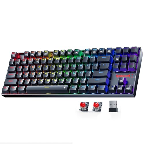 Redragon Wireless Gaming Keyboard, BT/2.4Ghz Tri-Mode Mechanical Keyboard, buit-in Battery, Programmable 87 Keys TKL, LED Rainbow Backlit - K552-KRS - color: Deep Blue