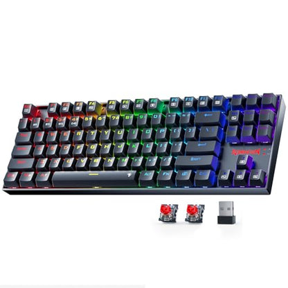 Redragon Wireless Gaming Keyboard, BT/2.4Ghz Tri-Mode Mechanical Keyboard, buit-in Battery, Programmable 87 Keys TKL, LED Rainbow Backlit - K552-KRS - color: Deep Blue