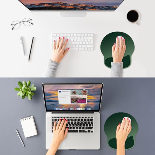 ITNRSIIET Ergonomic Mouse Pad with Wider Memory Foam Wrist Rest +17% - Curved Cushion Reduces Pressure 20%, Pain Relief, Non-Slip, Smooth, Cute Colors, 9.85 x 9 in, Deep Green Gradient - color: Deep Green Gradient