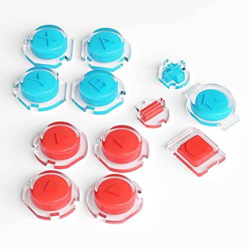 eXtremeRate Replacement Two-Tone Jelly Buttons for JoyCon, Red Blue & Clear w/Symbols Custom Controller ABXY Direction Home Capture + - Keys, DIY Action Face Buttons for Nintendo Switch & Switch OLED - color: Left Red & Right Blue & Clear