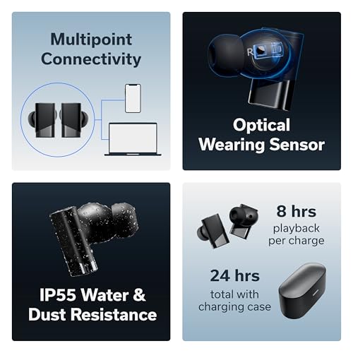 Status Pro X Wireless Earbuds, Triple Speaker Driver, Hi-Res Audio with LDAC, 52dB ANC, 6 Beamforming Mics with VoiceLoom AI for Clearest Calls (Black Alloy) - color: Onyx