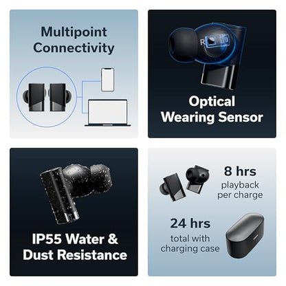 Status Pro X Wireless Earbuds, Triple Speaker Driver, Hi-Res Audio with LDAC, 52dB ANC, 6 Beamforming Mics with VoiceLoom AI for Clearest Calls (Black Alloy) - color: Onyx