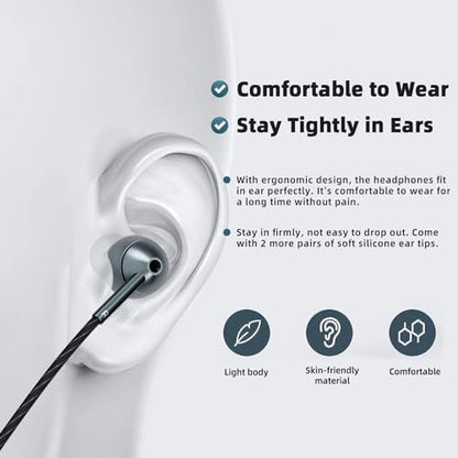 USB-C Wired Earbuds with Microphone, Volume Control, Noise Canceling, Compatible with Samsung Galaxy S24 S23 S22, iPhone 17 16 15 Pro Pro max, Pixel Phones - color: Black