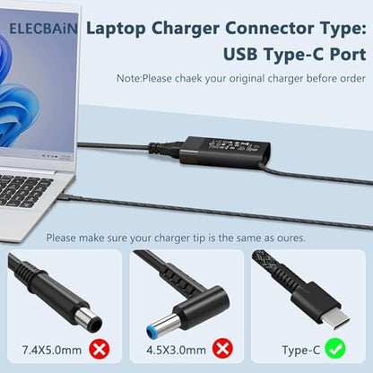 Slim 65W USB C Laptop Charger Compatible with Hp Envy/EliteBook | for HP Spectre X360, Envy, Chromebook, EliteBook X360, Elite X2 - color: BLACK_B
