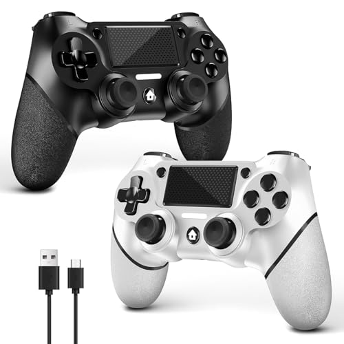 AceGamer 2 Pack for PS4 Controller, Wireless Controller for PS4/Pro/Slim/PC, with Non-Slip Grip of Both Sides and USB-C Cable! (Black and White) - color: Black and White