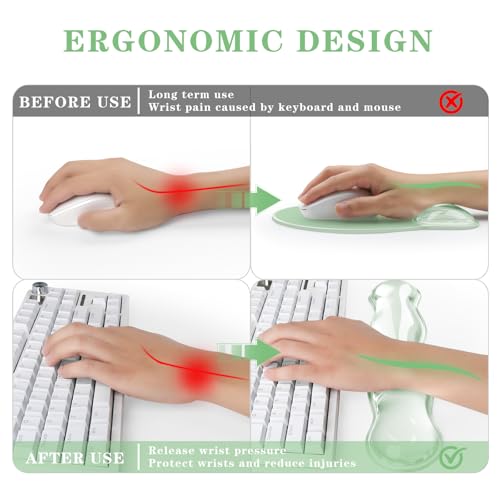 Wrist Rest for Keyboard- Ergonomic Gel Keyboard Wrist Rest and Mouse Pad Set, Non-Slip PU Base for Office, Laptop & Gaming - Green - color: Clear Green Set