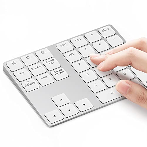 Lekvey Bluetooth Number Pad, Aluminum Rechargeable Wireless Numeric Keypad Slim 34-Keys External Numpad Keyboard Data Entry for Laptop, MacBook, MacBook Air/Pro, iMac, Windows, Surface Pro - Silver - color: White and Silver