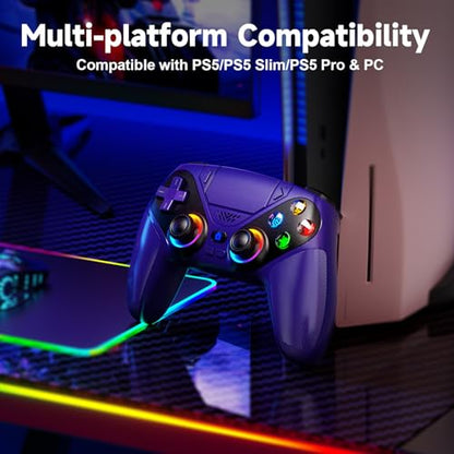Gamrombo LED Wireless Controller for PS5, Compatible with PS5 Pro/Slim/PC, n, 3.5mm Audio Jack, 6-Axis Motion Control Gamepad with Speaker, Dual Vibration, Macro/Turbo Functio (Purple) - color: Purple