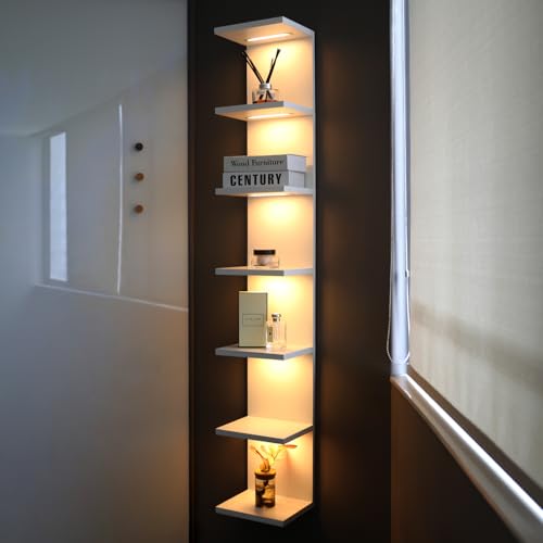 7 Tier LED Light Wall Shelves, White | Lack Wall Shelf Unit, Vertical Shelf, Remote Control - color: 7 Tier White