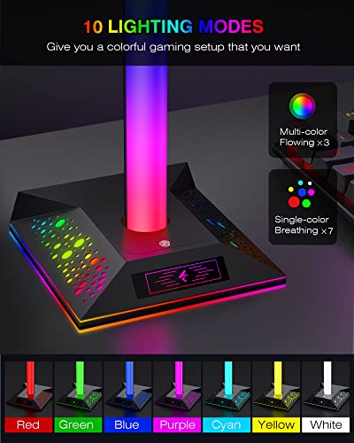 Hcman Headphone Stand Gaming Headset Holder RGB PC Gaming Accessories for Desk, Cool LED Headset Stand with 2 USB Charger for Gamer, Black | PC Accessories for Desk, Cool LED Headset Stand with 2 USB Charger for Gamer, Black