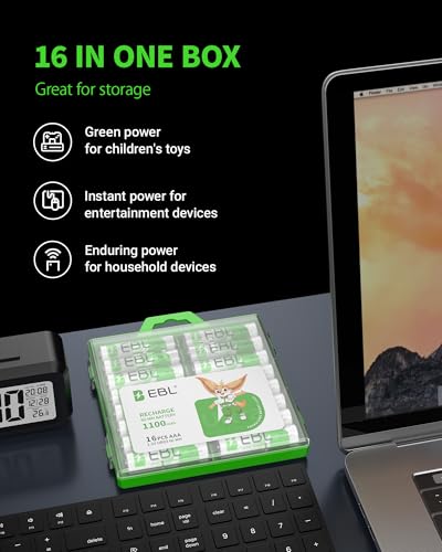 EBL Rechargeable AAA Batteries (16-Counts) Ready2Charge 1100mAh 1.2V Ni-MH Battery | Pre-Charged, Mercury-Free, 1200 Cycles, High Capacity, Low self-discharge, Zero Leakage Technology, Flashlight up to 100+hrs - size: 16 AAA
