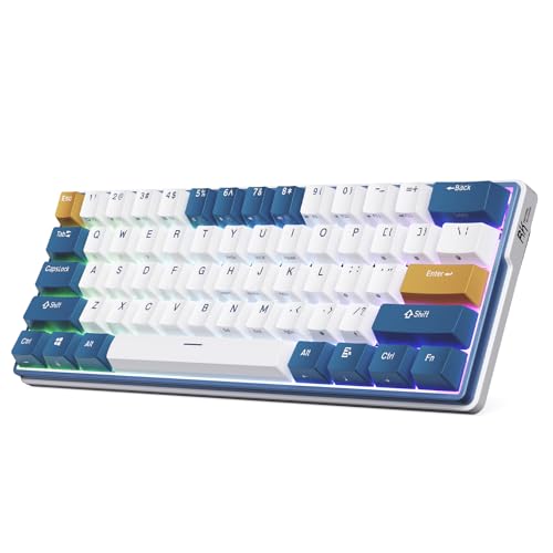 RK ROYAL KLUDGE RK61 Plus Wireless Mechanical Keyboard, 60% Percent Gaming Keyboard w/Bluetooth/2.4G/USB Wired, Hot Swappable PC Game Keyboards with USB Hub, Quiet Linear SkyCyan Switches, White