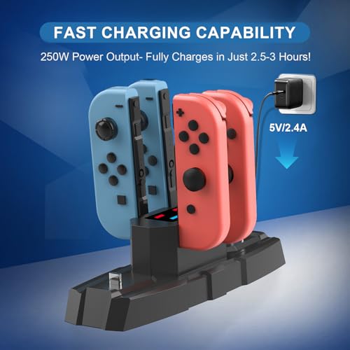 Switch Controller Charger Station for Nintendo Switch & OLED, Pro Charging Dock for JoyCon/Pro/ PS5 Controller/Xbox, 6 in 1 Charging Stand Accessories for Nintendo Gamepad, Black