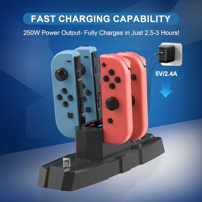 Switch Controller Charger Station for Nintendo Switch & OLED, Pro Charging Dock for JoyCon/Pro/ PS5 Controller/Xbox, 6 in 1 Charging Stand Accessories for Nintendo Gamepad, Black