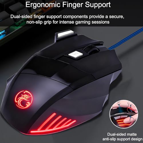 High Performance Wired Gaming Mouse, 3200 DPI, RGB, Adjustable Weights for PC Laptop - Black