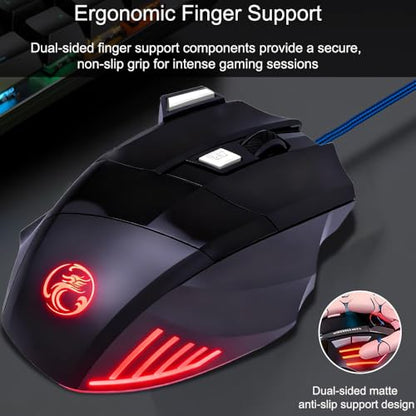 High Performance Wired Gaming Mouse, 3200 DPI, RGB, Adjustable Weights for PC Laptop - Black