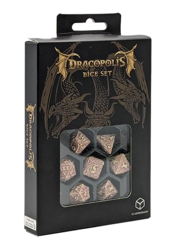 Q-Workshop Dracopolis Yucatan Featherwing Ornamented RPG Dice Set | 7-piece polyhedral set, Ornamented engraving, Fantasy RPG accessory, Tabletop gaming